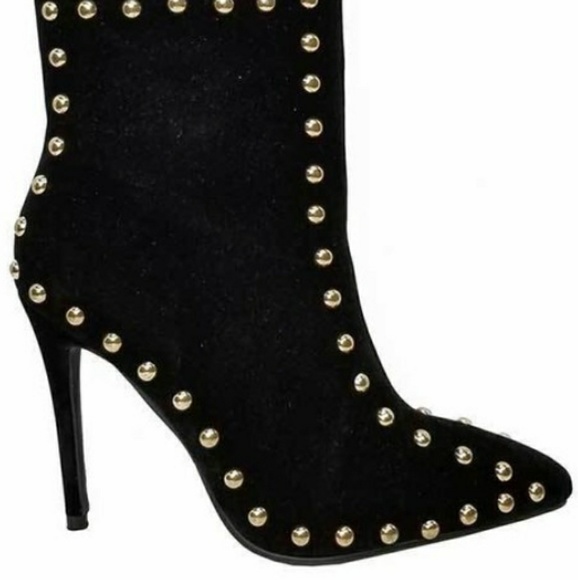 "Amanda" Black Suede Gold Stud Women's Booties - Picture 2 of 2